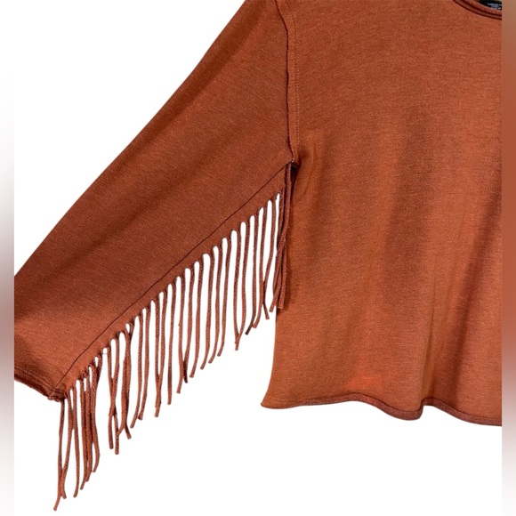 Wrangler Retro Western Fringe Sleeve Burnt Orange Crewneck Sweater | Women’s S - Picture 2 of 6
